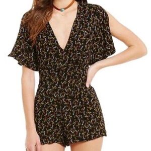 Free People Meet Virginia Black Floral Romper Summer Vacation Boho Size 0